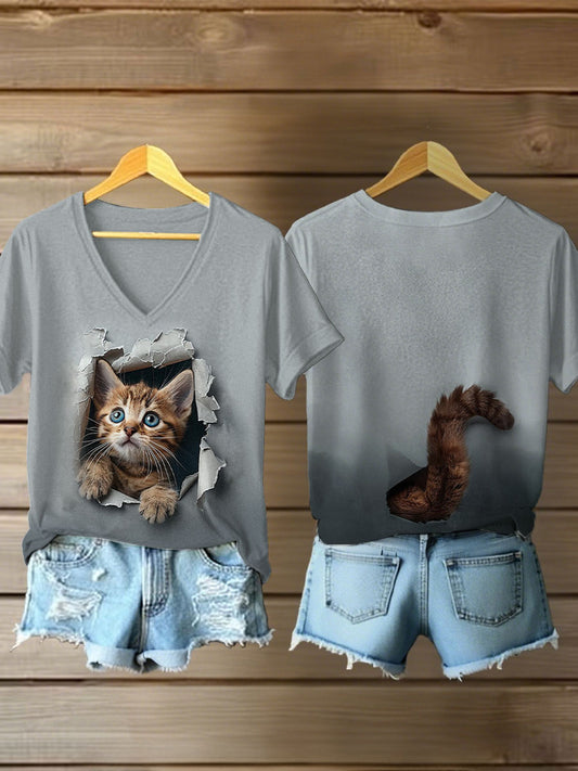 Women's Funny Cat Print Casual T-shirt