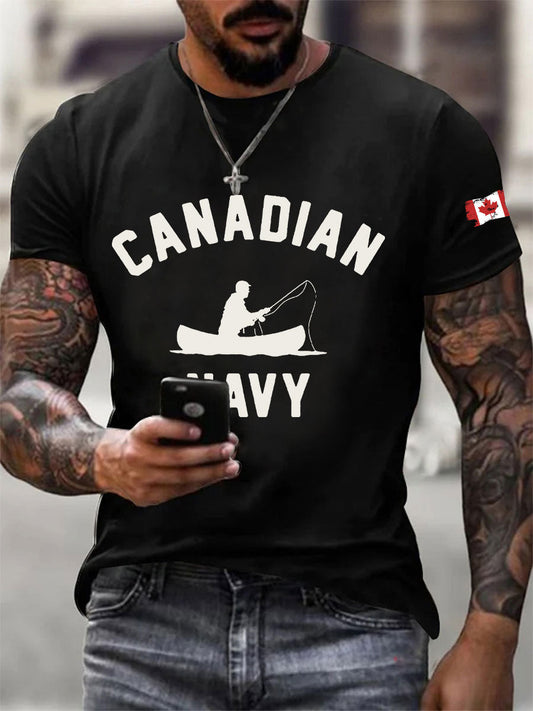 Men's Canadian Navy Printed Casual T-Shirt