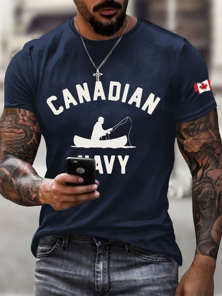 Men's Canadian Navy Printed Casual T-Shirt