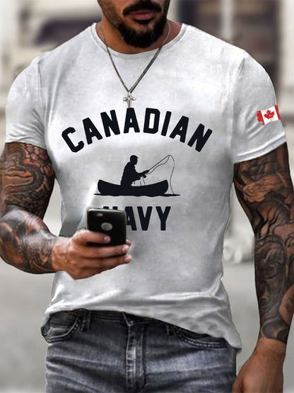 Men's Canadian Navy Printed Casual T-Shirt