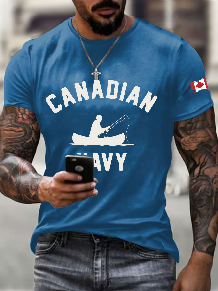 Men's Canadian Navy Printed Casual T-Shirt