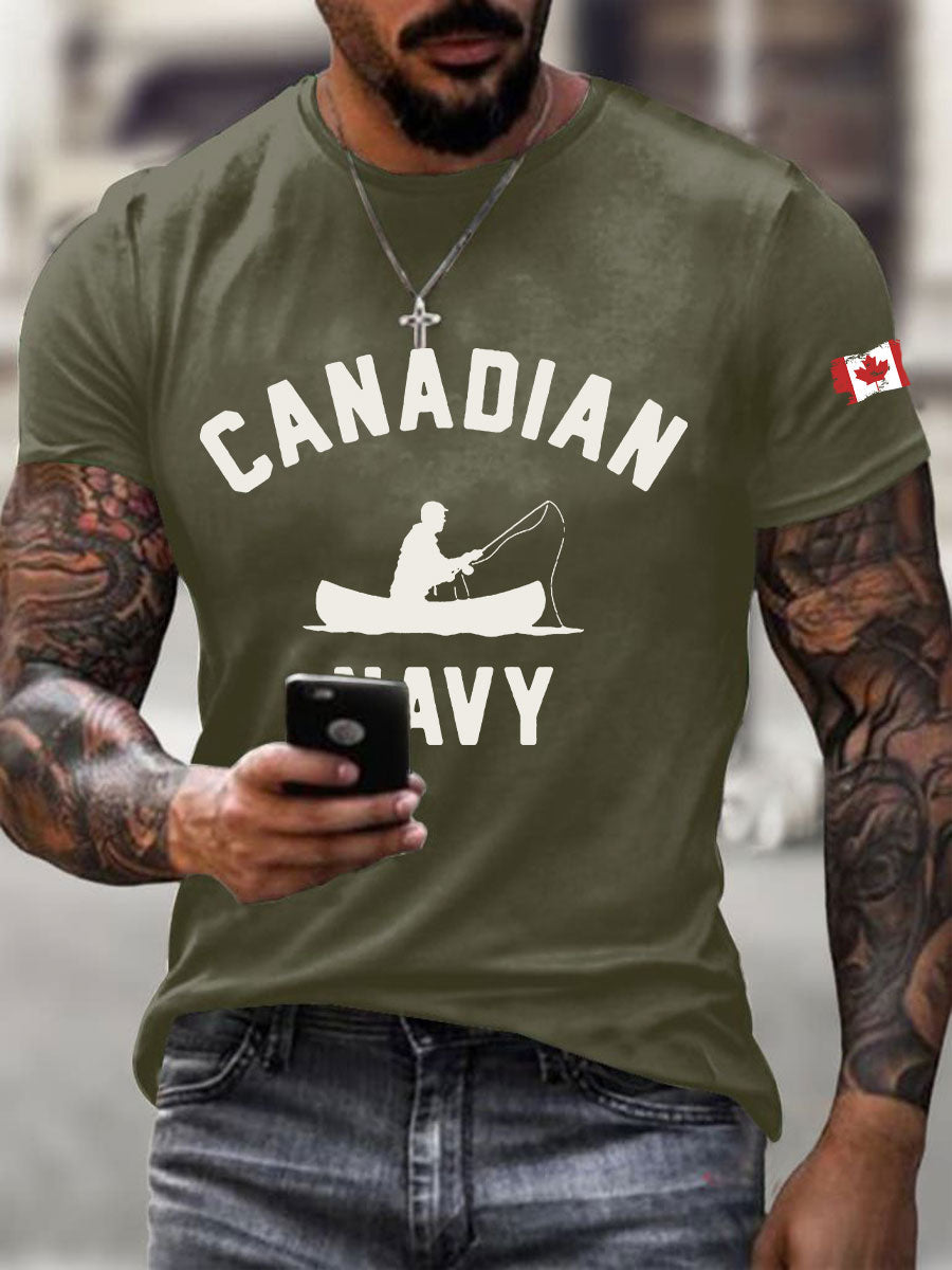 Men's Canadian Navy Printed Casual T-Shirt