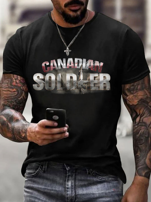 Men's Canadian Military Soldier Printed Casual T-Shirt