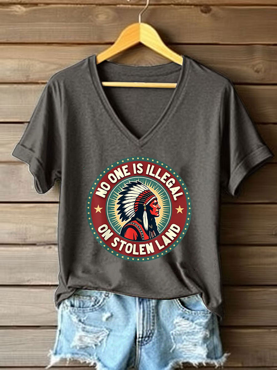 Women's Native American No One Is Illegal on Stolen Land Printed Casual T-Shirt