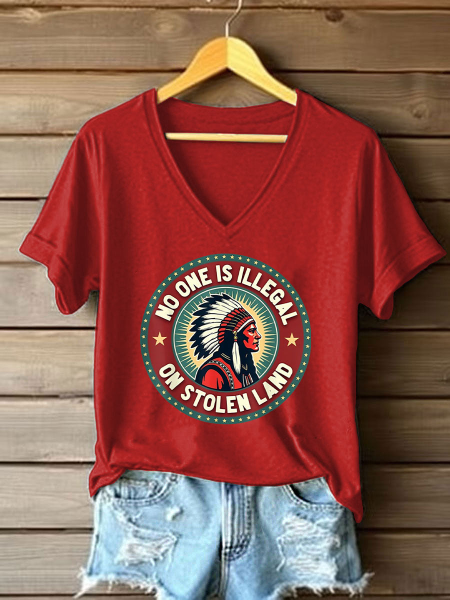 Women's Native American No One Is Illegal on Stolen Land Printed Casual T-Shirt