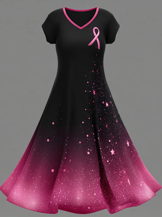 Women's Pink Breast Cancer Awareness Art Print Casual Dress