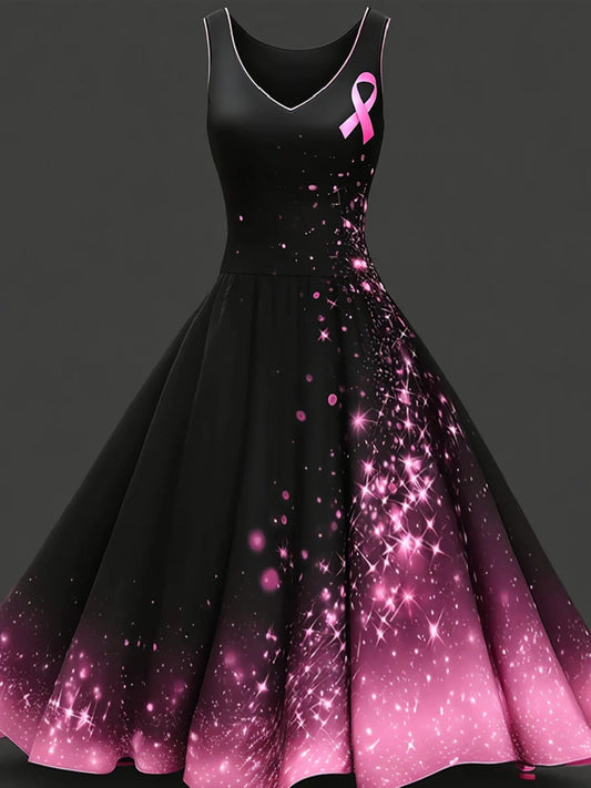 Women's Pink Breast Cancer Awareness Art Print Casual Dress