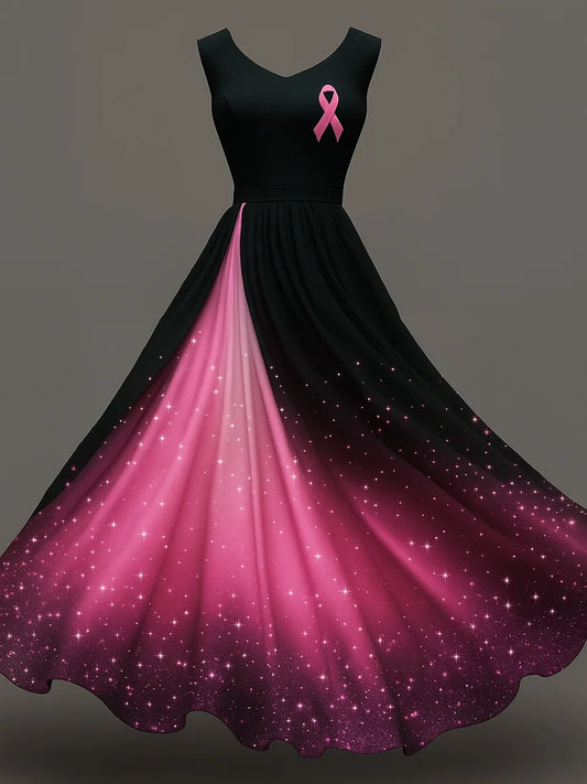 Women's Pink Breast Cancer Awareness Art Print Casual Dress