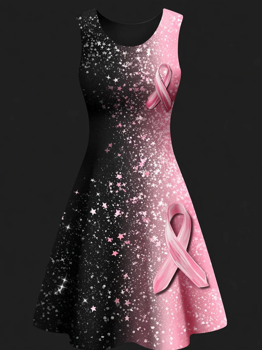 Women's Pink Breast Cancer Awareness Art Print Casual Dress
