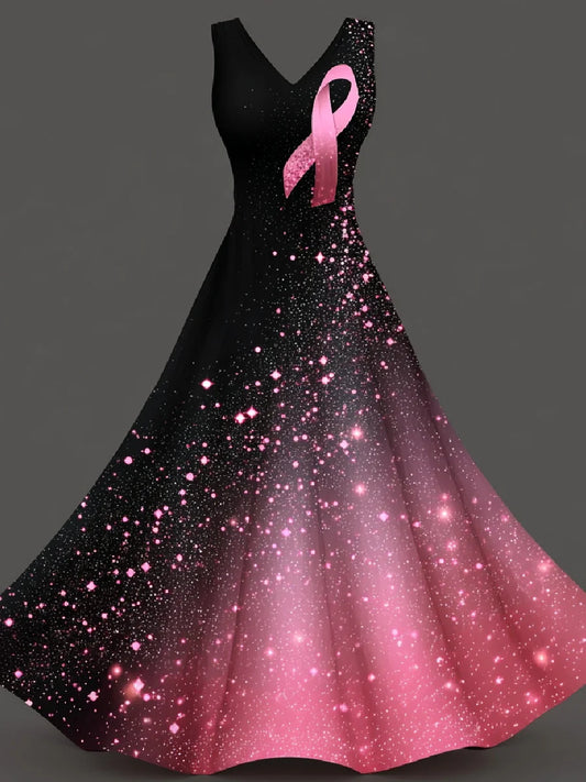 Women's Pink Breast Cancer Awareness Art Print Casual Dress