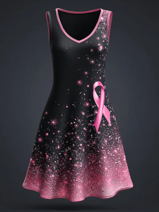 Women's Pink Breast Cancer Awareness Art Print Casual Dress