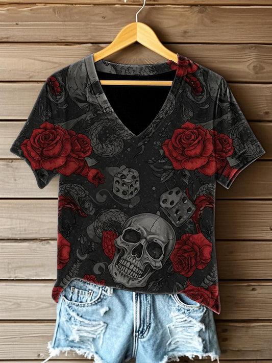 Women's Halloween  Printed V-neck T-shirt