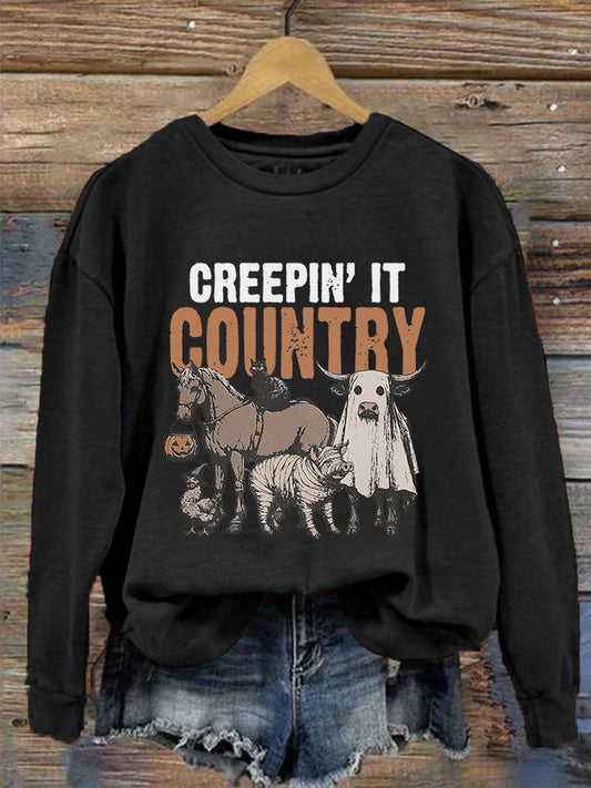 Women's Halloween Creepin It Country Printed Sweatshirt