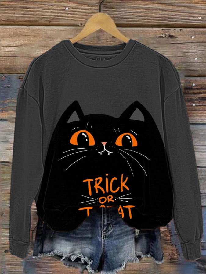 Women's Halloween Trick Or Treat Printed Sweatshirt