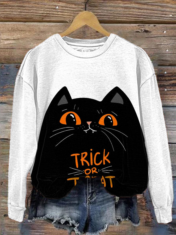 Women's Halloween Trick Or Treat Printed Sweatshirt