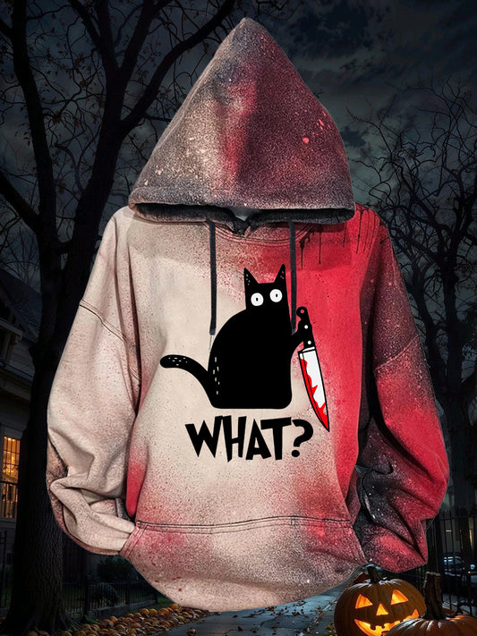 Women's Halloween Bloodstained Black Cat Hoodie