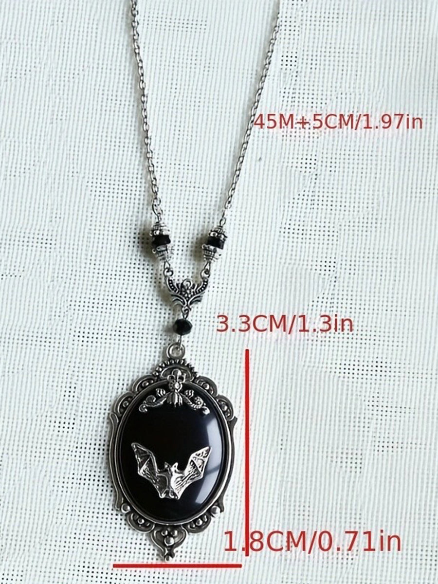 Women's Halloween Gothic Bat Spider Black Gemstone Necklace