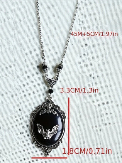 Women's Halloween Gothic Bat Spider Black Gemstone Necklace