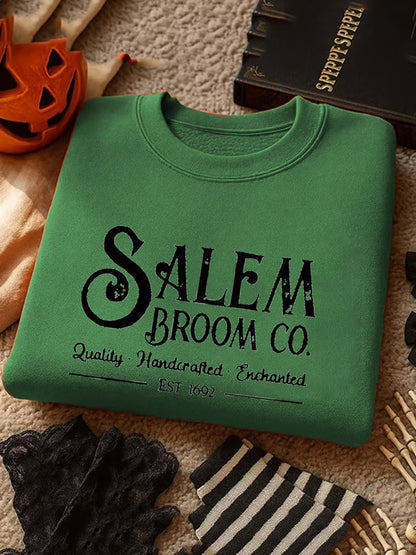 Women's Halloween Salem Broom 1692 Printed Sweatshirt