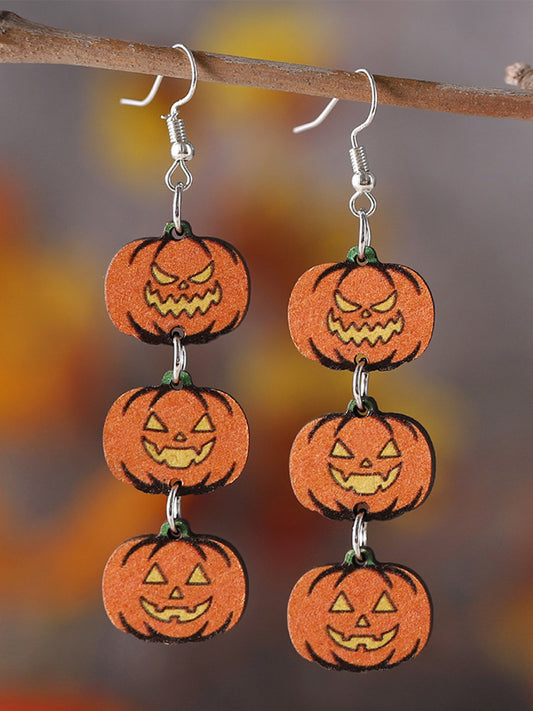 Women's Halloween Gothic Style Black Cat Ghost Face Pumpkin Splicing Earrings