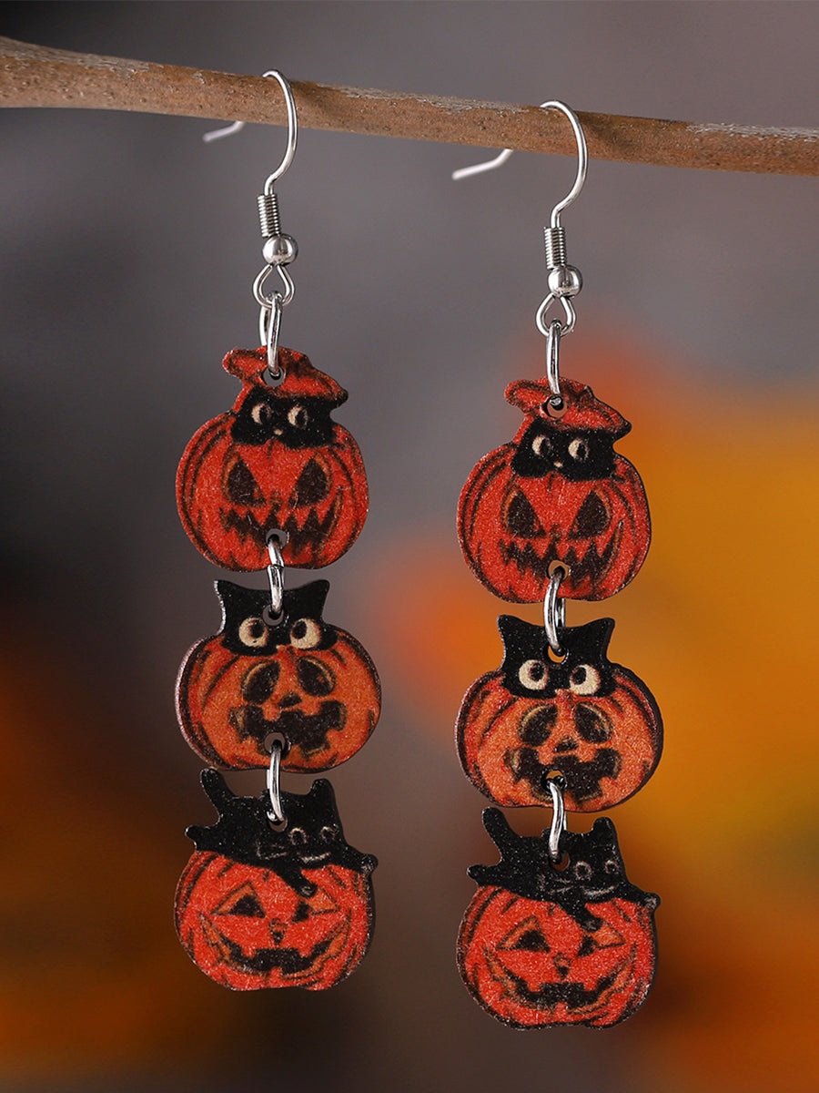 Women's Halloween Gothic Style Black Cat Ghost Face Pumpkin Splicing Earrings