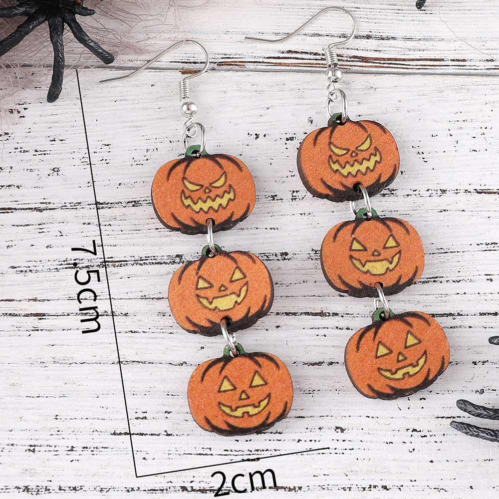 Women's Halloween Gothic Style Black Cat Ghost Face Pumpkin Splicing Earrings
