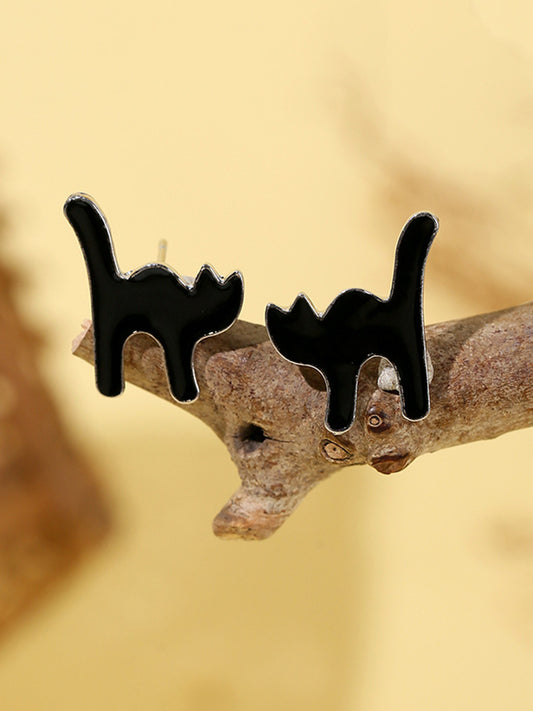Women's Halloween Artistic Black Cat Earrings