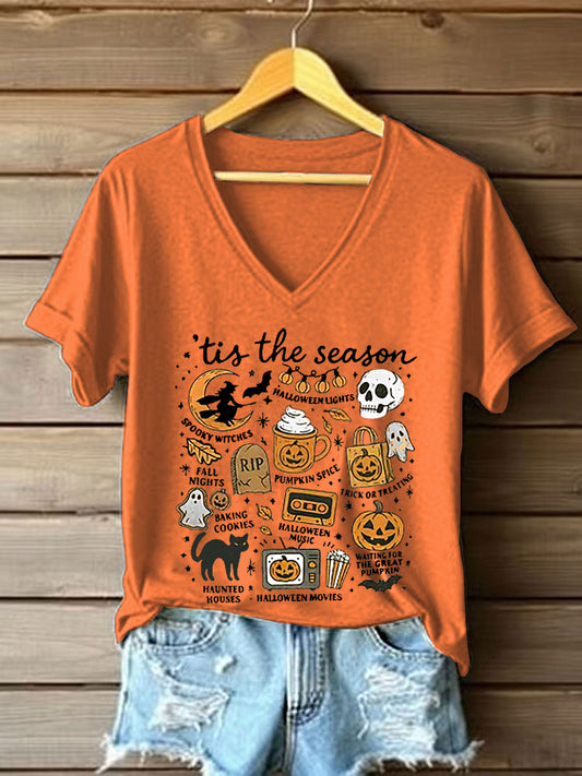 Women's Retro Halloween Tis The Season Spooky Season Short Sleeve T-Shirt