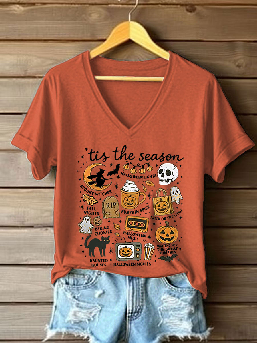Women's Retro Halloween Tis The Season Spooky Season Short Sleeve T-Shirt
