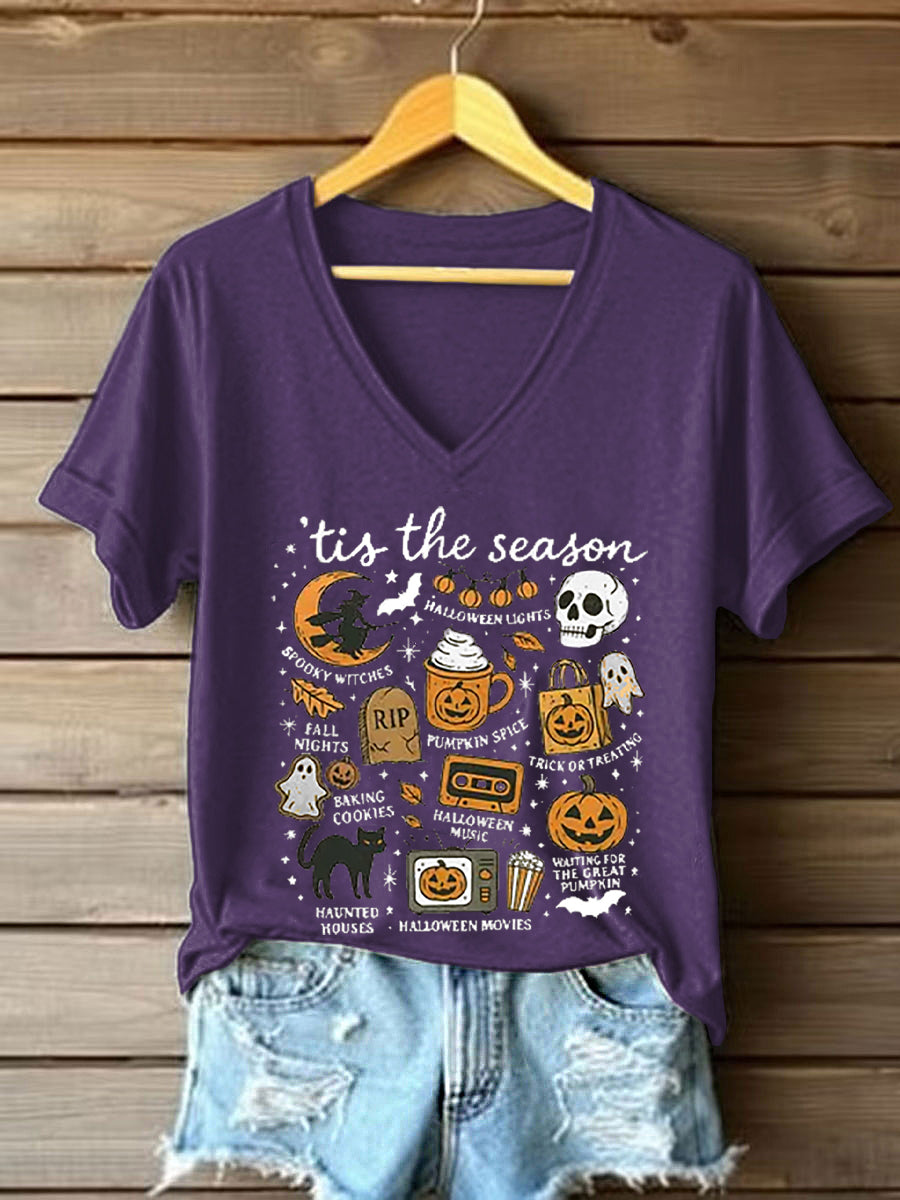 Women's Retro Halloween Tis The Season Spooky Season Short Sleeve T-Shirt