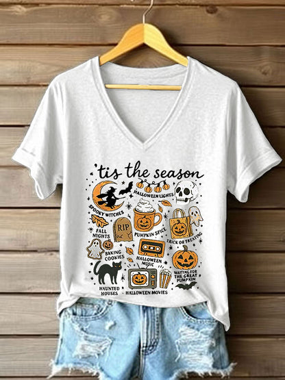 Women's Retro Halloween Tis The Season Spooky Season Short Sleeve T-Shirt