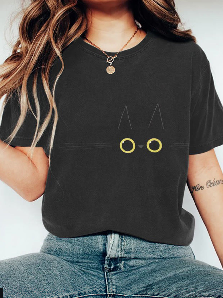 Women's Halloween Black Cat Short-sleeved T-shirt