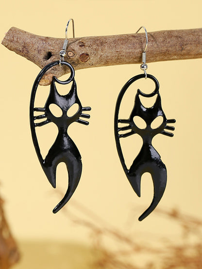 Women's Halloween Art Black Cat Earrings