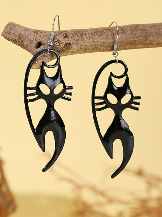 Women's Halloween Art Black Cat Earrings