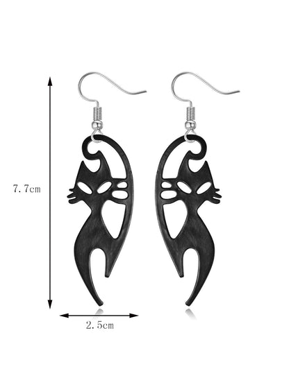 Women's Halloween Art Black Cat Earrings
