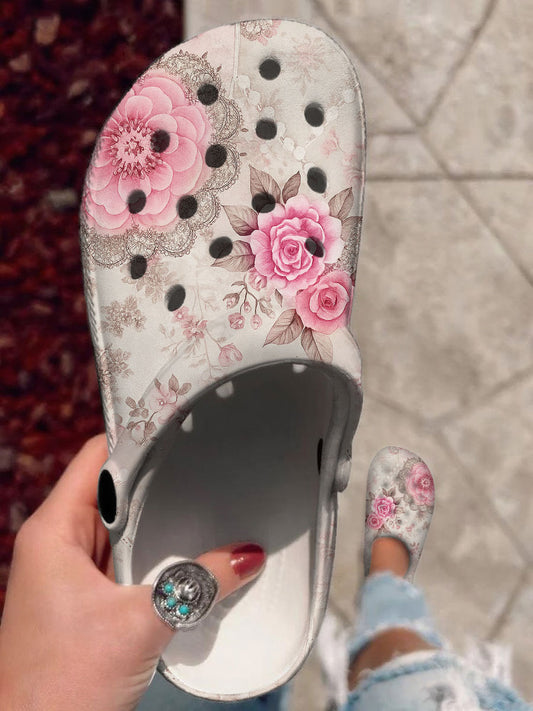 Women's Pink Floral Print Casual Crocs