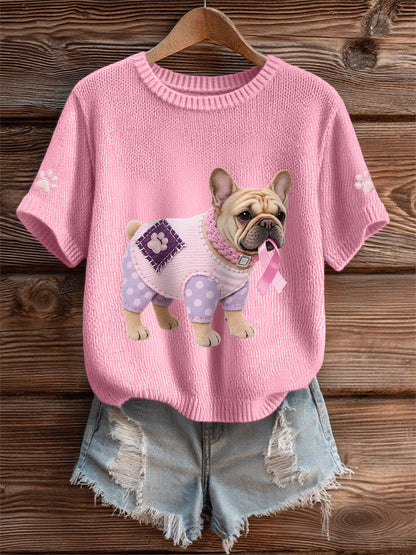 Women's Pink Dog Pink Ribbon Breast Cancer Awareness Support Tee