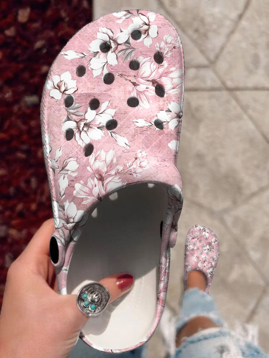 Women's Pink Floral Print Casual Crocs