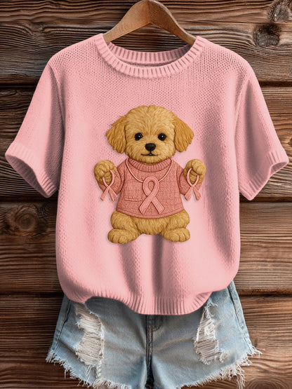 Women's Pink Breast Cancer Awareness Print Knit Sweater