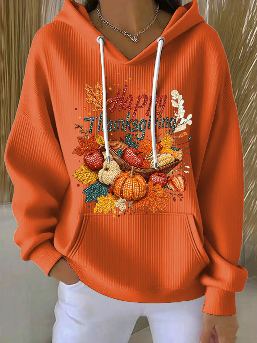 Women's Thanksgiving Pumpkin Maple Leaf Art Casual Hoodie