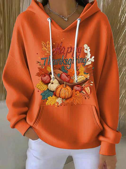 Women's Thanksgiving Pumpkin Maple Leaf Art Casual Hoodie