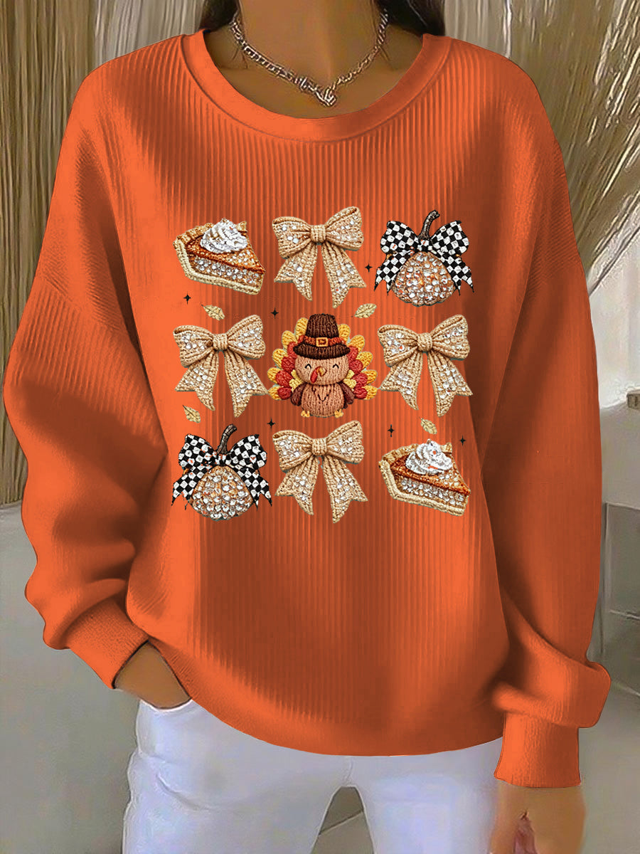Women's Thanksgiving Pumpkin Art Casual Crewneck Pullover