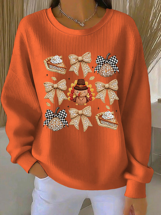 Women's Thanksgiving Pumpkin Art Casual Crewneck Pullover