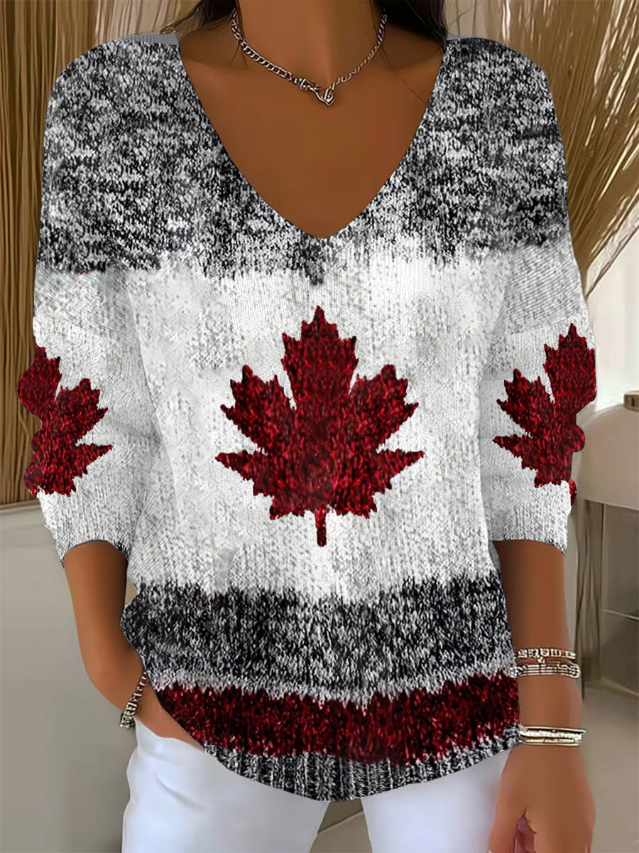 Women's Canadian Maple Leaf Print Casual Top