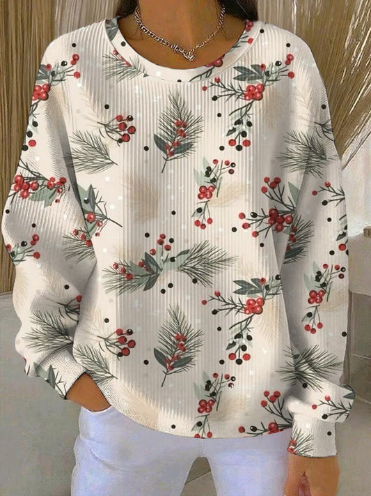 Women's Merry Christmas Ribbed Round-Neck Sweatshirt