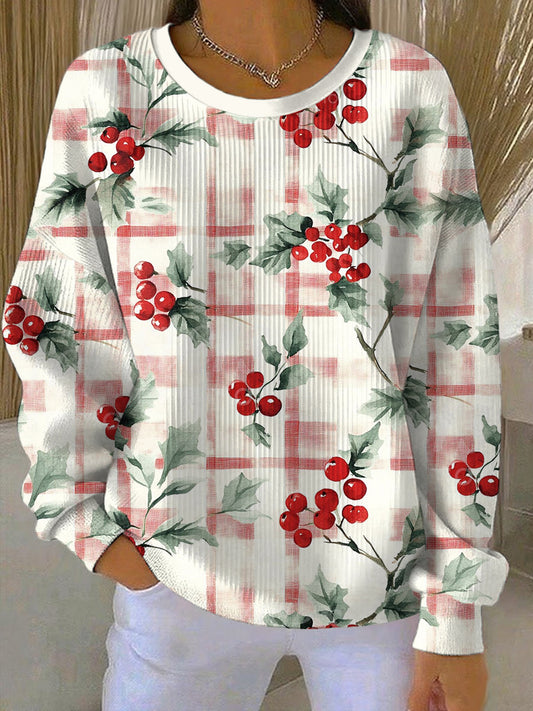 Women's Merry Christmas Ribbed Round-Neck Sweatshirt