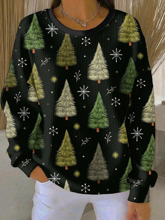 Women's Merry Christmas Ribbed Round-Neck Sweatshirt