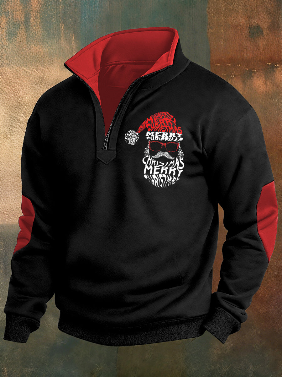 Men's Christmas Santa Claus Printed Casual Zipper Sweater