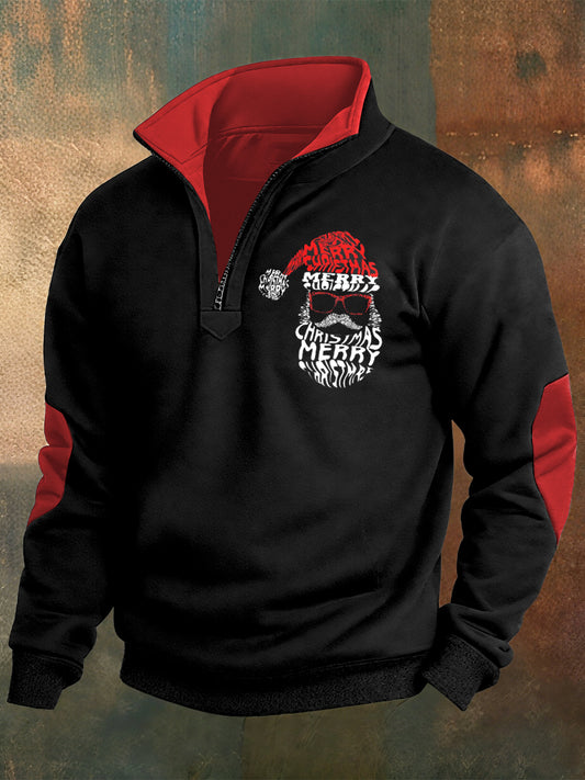 Men's Christmas Santa Claus Printed Casual Zipper Sweater