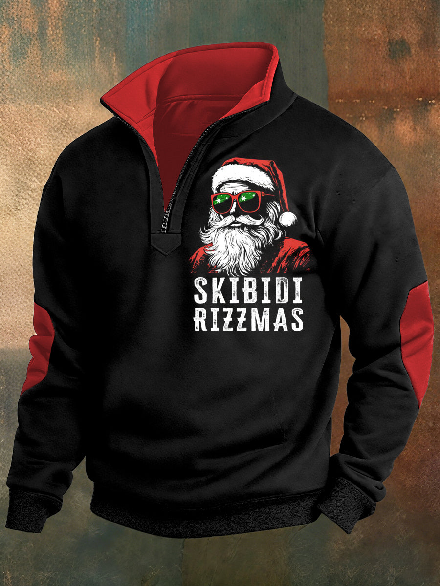 Men's Christmas Santa Claus Printed Casual Zipper Sweater